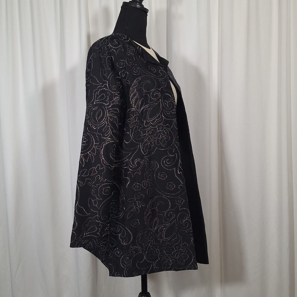 Silk Embroidered Black Duster Jacket w/ Metallic Accents Chico’s Size 1 (M-8/10) - Picture 2 of 13
